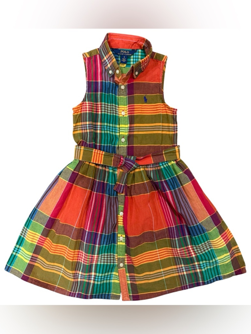 Polo Ralph Lauren Girls 6 Madras Plaid Dress Multi